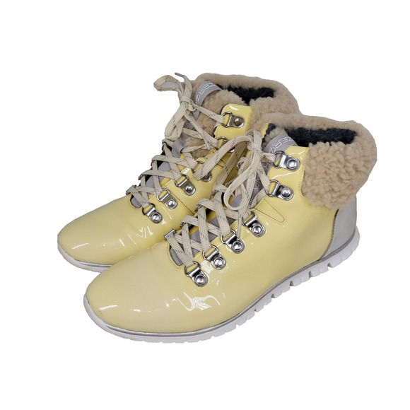 Cole Haan Shoes - Cole Haan Boots Womens 8 B Cream Zerogrand Patent Leather Sherpa Waterproof